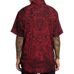 Affliction Men's Button Down Shirt Sanctuary Embroidered Biker